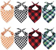 🐾 stylish 8pcs dog bandanas: checkered cotton scarf kerchief set for small dogs & cats - washable, outdoor fall accessories! логотип