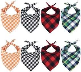 img 4 attached to 🐾 Stylish 8pcs Dog Bandanas: Checkered Cotton Scarf Kerchief Set for Small Dogs & Cats - Washable, Outdoor Fall Accessories!