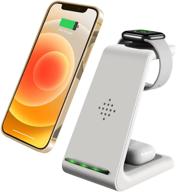 🔌 3 in 1 wireless charger station for iphone 12/12pro/11/11pro/8/x/xr/x max, airpods, and iwatch series se 6 5 4 3 2 - white logo