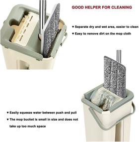 img 2 attached to 🧹 Easy Self-Wringing Flat Floor Mop Bucket Set with 2 Microfiber Mop Pads, Ideal for Wet and Dry Cleaning of White Laminate, Hardwood, and Tile Floors