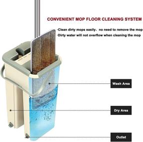 img 3 attached to 🧹 Easy Self-Wringing Flat Floor Mop Bucket Set with 2 Microfiber Mop Pads, Ideal for Wet and Dry Cleaning of White Laminate, Hardwood, and Tile Floors