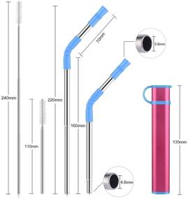 img 3 attached to 🌍 Набор перезакрываемых нержавеющих стальных трубочек с чехлом, ключницей и щеткой для чистки – идеально подходит для путешествий, на природе, дома (красный чехол, турецкие и розовые трубочки)