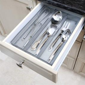 img 3 attached to 🔪 Maximize Kitchen Efficiency: Smart Design Drawer Organizer for Utensils and Silverware - 3-Compartment Steel Metal Mesh Tray in Silver