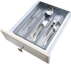 img 4 attached to 🔪 Maximize Kitchen Efficiency: Smart Design Drawer Organizer for Utensils and Silverware - 3-Compartment Steel Metal Mesh Tray in Silver