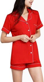 img 4 attached to 🌙 Comfortably Stylish: YIMANIE Women's Short Sleeve Button Down Pajama Set for Cozy Nights