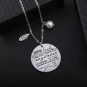 img 2 attached to Zuo Bao Mother-Daughter Hand Stamped Pendant Necklace and Keyring Set: Where You Lead, I Will Follow