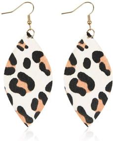 img 4 attached to SEO-Optimized Bohemian Genuine Leather Geometric Earrings - Lightweight Animal Print Calf Hair Teardrop, Zebra Leaf, Leopard Hoop Dangles