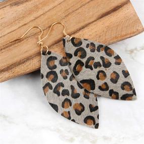 img 1 attached to SEO-Optimized Bohemian Genuine Leather Geometric Earrings - Lightweight Animal Print Calf Hair Teardrop, Zebra Leaf, Leopard Hoop Dangles