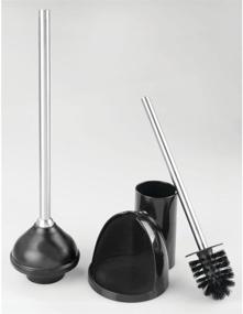 img 1 attached to 🚽 mDesign Compact Toilet Bowl Brush and Plunger Combo Set - Bathroom Storage Caddy - Deep Cleaning, Sturdy - Black/Brushed