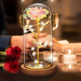 img 1 attached to 🎁 Christmas Rose Gift for Women, Birthday Gifts - Colorful Artificial Flower Rose Gift with LED Light String on Colorful Flower, Long-lasting in a Glass Dome - Unique Gift for Her, Thanksgiving Gift