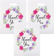 🌸 popgiftu floral thank you plastic bags: 50-pack, 12x15in, die-cut handles - perfect for boutique, goodie bags, parties & reusable shopping logo