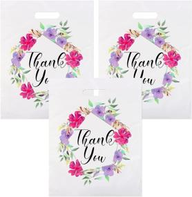 img 4 attached to 🌸 POPGIFTU Floral Thank You Plastic Bags: 50-Pack, 12x15in, Die-cut Handles - Perfect for Boutique, Goodie Bags, Parties & Reusable Shopping