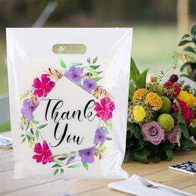 img 1 attached to 🌸 POPGIFTU Floral Thank You Plastic Bags: 50-Pack, 12x15in, Die-cut Handles - Perfect for Boutique, Goodie Bags, Parties & Reusable Shopping