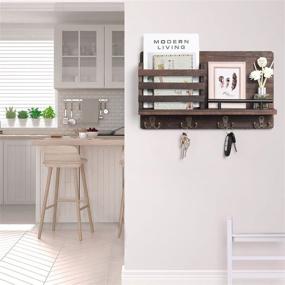 img 1 attached to 🔑 Rustic Wooden Mail and Key Holder for Wall - Perfect Home Decoration with Double Key Hooks and Mail Sorter