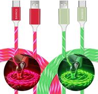 🌈 2-пак usb c кабель зарядки с видимым светодиодным потоком, bavnco 4ft кабель быстрой зарядки 3a usb type c для samsung galaxy s20 s10 s9 s8 plus note 10 9 8 / lg v50 v40 v30 и других андроид смартфонов (зеленый и красный) логотип