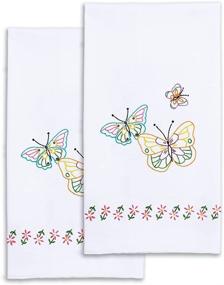 img 1 attached to 🦋 Jack Dempsey Needle Art 320143 White Hand Towels with Decorative Fluttering Butterflies, 17 by 28-Inch