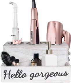 img 4 attached to 🧺 Rustic White Hair Dryer Holder: Organize and Store Bathroom Supplies with this Stylish Vanity Caddy!