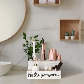 img 1 attached to 🧺 Rustic White Hair Dryer Holder: Organize and Store Bathroom Supplies with this Stylish Vanity Caddy!