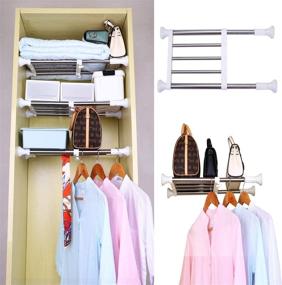 img 4 attached to 🛠️ GUJIU Expandable Adjustable Closet Organizer: 21.6"-33.5" Telescopic Shelf Rack for Wardrobe, Kitchen, and Bathroom Use - DIY Storage Solution