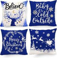 decorative blue christmas pillow covers: hexagram 18x18 set of 4 winter blue christmas decorations for couch sofa living room outdoor - merry christmas snowflake deer home decor логотип