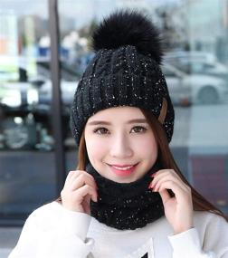 img 3 attached to IYEBRAO Winter Womens Knit Beanie Hat Scarf Set - Slouchy, Fleece Lined, Warm Skull Cap with Pom for Girls