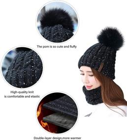 img 2 attached to IYEBRAO Winter Womens Knit Beanie Hat Scarf Set - Slouchy, Fleece Lined, Warm Skull Cap with Pom for Girls