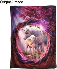 img 3 attached to 🌹 Rose Red Tree Unicorn Horse Fleece Blanket Throw for Sofa Bed - Magical Animal Design (50" x 80")