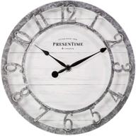 🕒 presentime &amp; co 10-inch farmhouse wall clock, quartz movement, shiplap design, raised 3d arabic numeral, galvanized finish logo