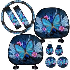 img 4 attached to BIGCARJOB Butterfly Car Accessories Set: Stylish Steering Wheel Cover, Seat Belt Covers, and More - 9pcs Set