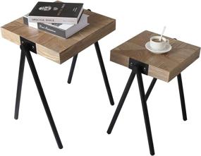 img 4 attached to ✨ Anmytek Natural Oak Nesting Coffee Tables Set of 2 - Mid Century Square Wooden End Table - Rustic Accent Side Table for Living Room Bedroom - T0009