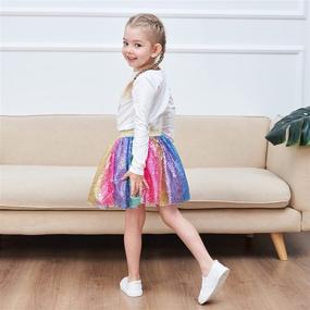 img 1 attached to 🌈 Exquisite Rainbow Unicorn Sequin Sparkling Girls' Skirts & Skorts: Enchanting Dancewear
