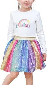 img 4 attached to 🌈 Exquisite Rainbow Unicorn Sequin Sparkling Girls' Skirts & Skorts: Enchanting Dancewear