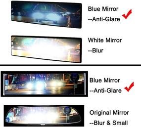 img 3 attached to 🚗 Wide Angle Rear View Mirror with Anti Glare, Flat Easy Clip On Design for Cars, SUVs, and Trucks, Universal Blue Tint Interior Blind Spot Mirror Set - 12" (300mm)