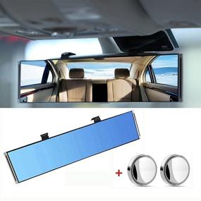 img 4 attached to 🚗 Wide Angle Rear View Mirror with Anti Glare, Flat Easy Clip On Design for Cars, SUVs, and Trucks, Universal Blue Tint Interior Blind Spot Mirror Set - 12" (300mm)