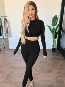 img 2 attached to 🔥 Lagshian Women's Sexy 2 Piece Outfits - Long Sleeve Crop Top and High Waist Pant Set for Alluring Style