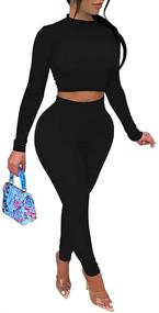 img 4 attached to 🔥 Lagshian Women's Sexy 2 Piece Outfits - Long Sleeve Crop Top and High Waist Pant Set for Alluring Style