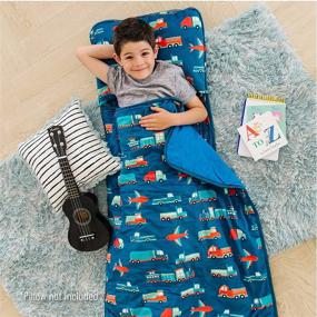 img 3 attached to Wildkin Plush Nap Mat for Toddlers, 57.5 x 20 x 🛌 1.5 Inches, Perfect for Daycare & Preschool, Includes Attached Blanket, BPA-Free, Transportation Theme