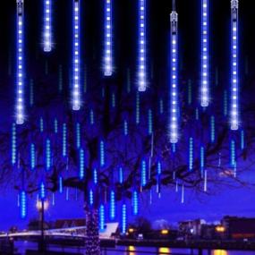 img 4 attached to 🎄 Joycabin Meteor Shower Rain Light: Waterproof Christmas Lights for Stunning Holiday Decor - Blue, 8 Tube 192 LEDs