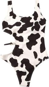 img 3 attached to Cow Print Cut Out Rib Knit One Piece Swimsuit Ring Monokini for Women by WDIRARA