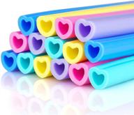 🥤 15-pack flexible silicone straws, assorted colors, 10" heart shaped, food-grade set + 2 cleaning brushes - hot/cold drinks, reusable, dishwasher safe, unbreakable logo