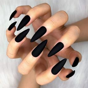 img 3 attached to 💅 24pcs Morily Matte Black Medium Long Stiletto Almond Press on False Nails - Pure Color Artificial Finger Manicure for Women and Girls