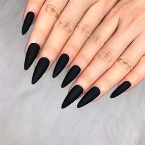 img 4 attached to 💅 24pcs Morily Matte Black Medium Long Stiletto Almond Press on False Nails - Pure Color Artificial Finger Manicure for Women and Girls