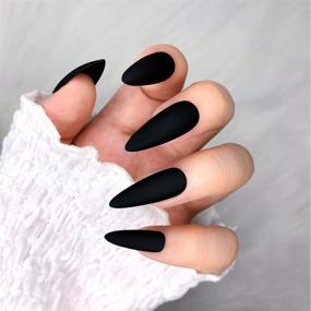 img 2 attached to 💅 24pcs Morily Matte Black Medium Long Stiletto Almond Press on False Nails - Pure Color Artificial Finger Manicure for Women and Girls