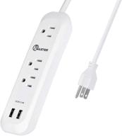 sgs listed usb power strip surge protector with 3 outlets and 2 usb ports - 6ft extension cord, over voltage protection, mountable - ideal for home office - white logo