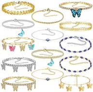 sparkly luck anklet set: 14 pcs 💫 evil eyes butterfly crysta bracelets for women by hefanny logo
