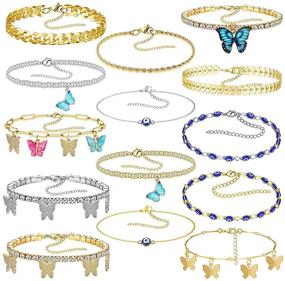 img 4 attached to Сумка на запястье набор "Sparkly Luck Anklet Set: 14 Pcs 💫 Evil Eyes Butterfly Crysta Bracelets for Women by Hefanny