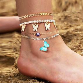 img 3 attached to Sparkly Luck Anklet Set: 14 Pcs 💫 Evil Eyes Butterfly Crysta Bracelets for Women by Hefanny