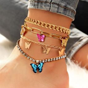 img 2 attached to Sparkly Luck Anklet Set: 14 Pcs 💫 Evil Eyes Butterfly Crysta Bracelets for Women by Hefanny