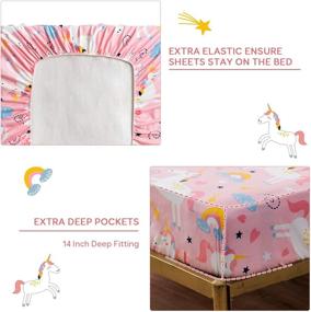 img 2 attached to 🦄 Sivio Full Size Bed Sheets Pink Unicorn Theme 4-Piece Kids Bedding Set - Super Soft Cozy Cotton, Durable, Moisture Wicking Bedding