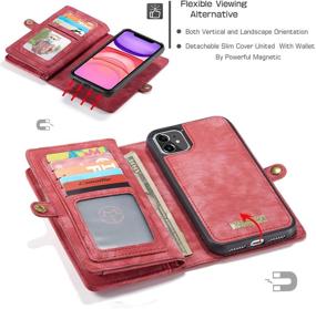 img 2 attached to 📱 Zttopo iPhone 11 Wallet Case, 2-in-1 Leather Zipper Detachable Magnetic, 11 Card Slots, Money Pocket Clutch Cover with Screen Protector for 6.1 Inch iPhone Case (Red)